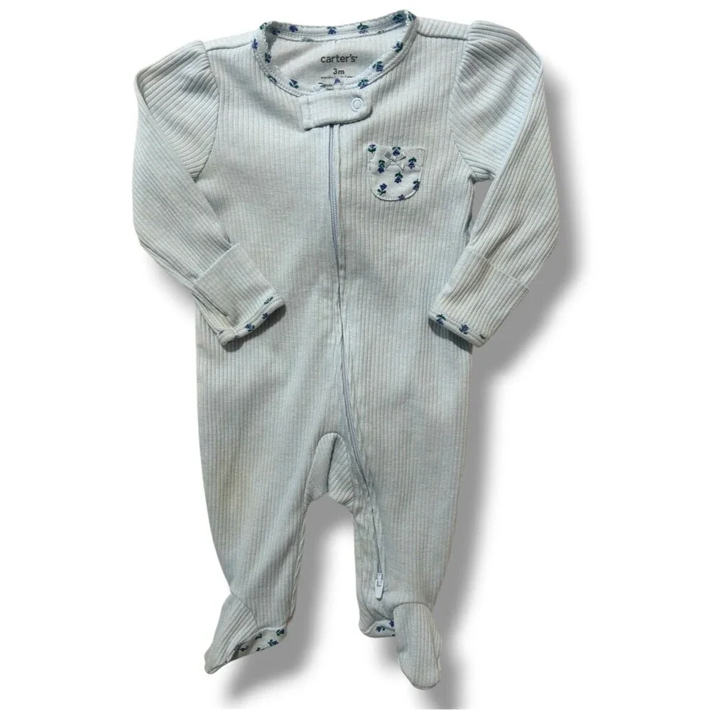 Carter's Light Blue Floral Coquette Footed One-Piece